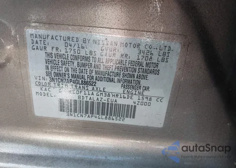 2016 Nissan Versa 1.6 S+ from USA, damaged, VIN 3N1CN7AP4GL886522